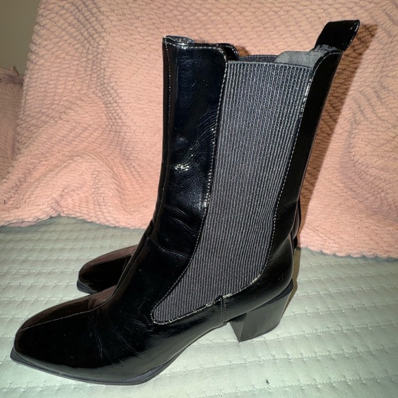 Zara stretch chunky heel boots Patent leather style. Size 41= US 10 GUC - Picture 4 of 14